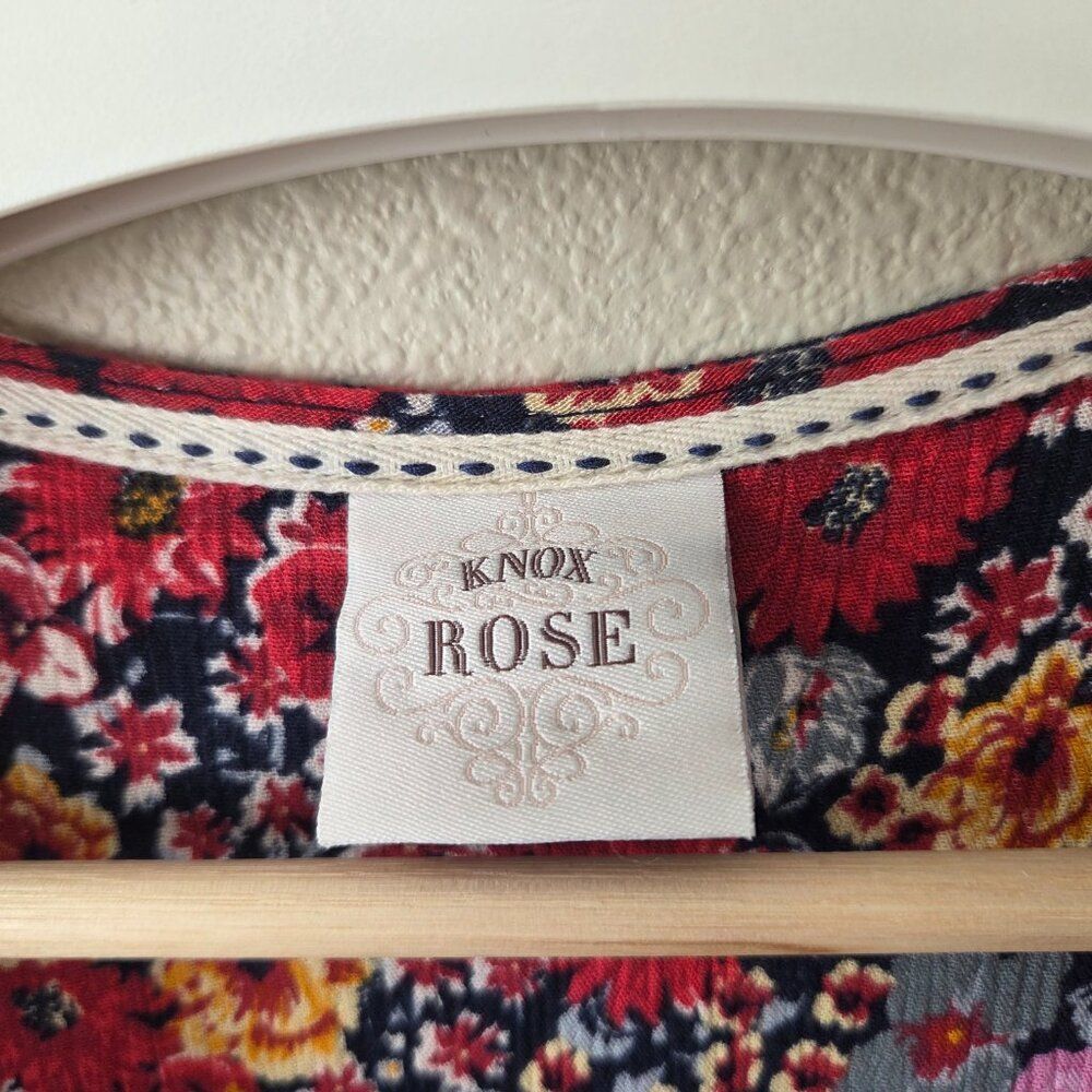 Knox Rose Floral Tassel Boho Midi Dress Size XS Red Multi Crepe Flowy Rayon - Picture 7 of 11